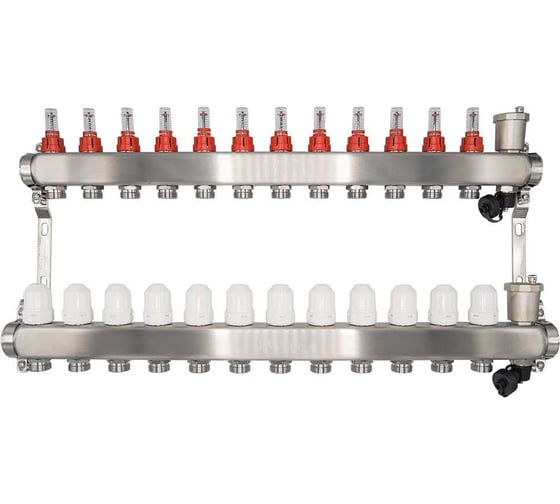Коллекторный блок RVC ТП нержавеющая сталь, 1 (DN25)12 x 3/4 (евроконус), с расходомерами 18809 1