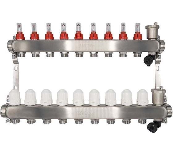 Коллекторный блок RVC ТП нержавеющая сталь, 1 (DN25)9 x 3/4 (евроконус), с расходомерами 18806 1