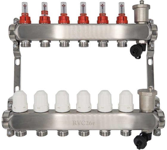 Коллекторный блок RVC ТП нержавеющая сталь, 1 (DN25)6 x 3/4 (евроконус), с расходомерами 18803 1