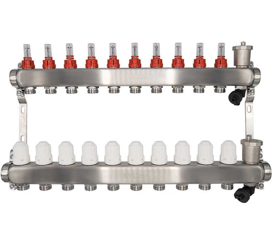 Коллекторный блок RVC ТП нержавеющая сталь, 1 (DN25)10 x 3/4 (евроконус), с расходомерами 18807 1