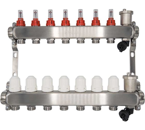 Коллекторный блок RVC ТП нержавеющая сталь, 1 (DN25)7 x 3/4 (евроконус), с расходомерами 18804 1