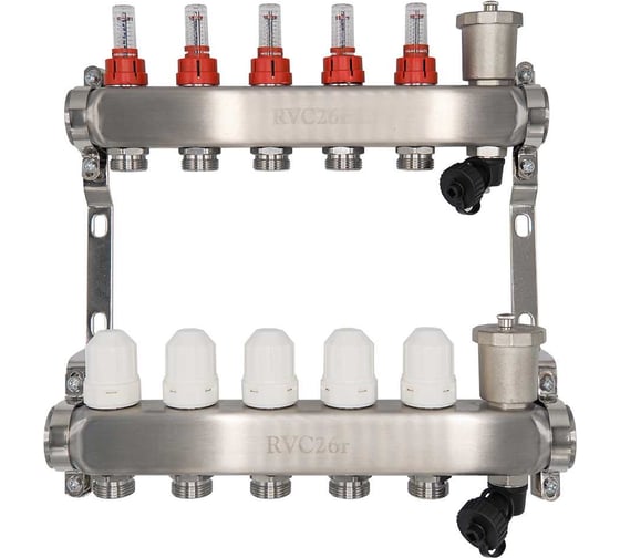 Коллекторный блок RVC ТП нержавеющая сталь, 1 (DN25)5 x 3/4 (евроконус), с расходомерами 18802 1