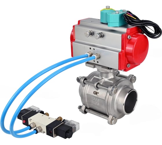 Кран шаровой DN.ru 316-316-PTFE-FP-W-ISO-H WDVF Ду40 Ру40, пневмопривод DA-065, пневмораспределитель 220VAC, магнитный переключатель МППП-200 D160-73286 1
