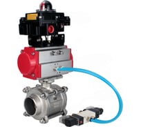 Кран шаровой DN.ru 316-316-PTFE-FP-W-ISO-H WDVF Ду40 Ру40, пневмопривод DA-065, пневмораспределитель 220VAC, БКВ LSB-410 (EX) D160-73185