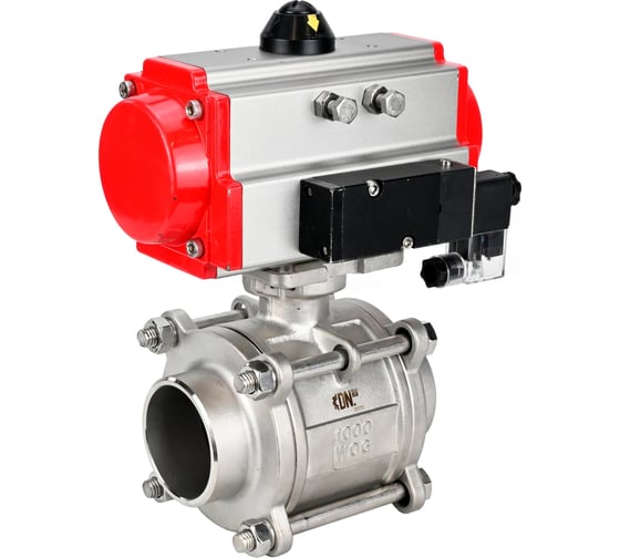 Кран шаровой DN.ru 316-316-PTFE-FP-W-ISO-H WDVF Ду40 Ру40, пневмопривод SA-105, пневмораспределитель 220VAC D160-73246 1