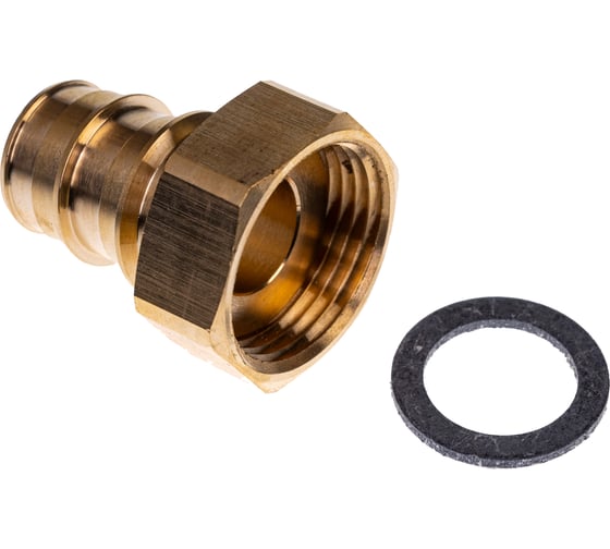 Соединитель для PE-X труб РОС радиальный латунь Дн 25х1 под плоское уплотнение с накидной гайкой  (127-7922) R0341712 1