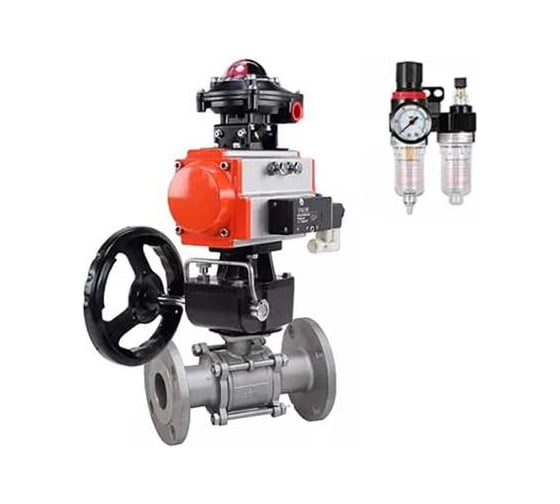 Кран шаровой DN.ru КШФПТ 304.180 Ду50 Ру40, пневмопривод DA-065, пневмораспределитель 24VDC, БКВ LSB-510 (EX), ручной дублёр HDM-1, БПВ D160-72449 1