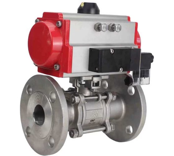 Кран шаровой DN.ru КШФПТ 304.180 Ду50 Ру40 пневмопривод DA-065, пневмораспределитель 24VDC, БПВ D160-72046 1