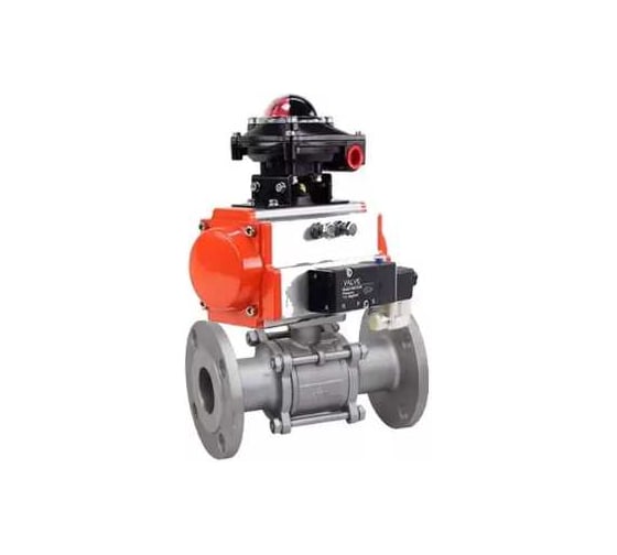 Кран шаровой DN.ru КШФПТ 304.180 Ду40 Ру40 пневмопривод SA-083, пневмораспределитель 24VDC, БКВ LSB-210 D160-72966 1