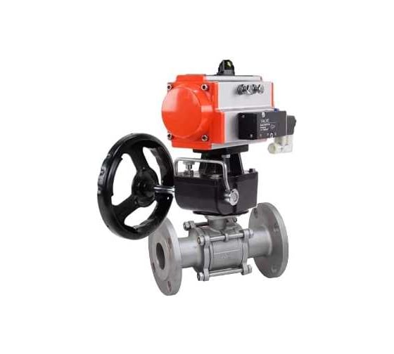 Кран шаровой DN.ru КШФПТ 304.180 Ду50 Ру40 пневмопривод DA-065, пневмораспределитель 220VAC, ручной дублёр HDM-1 D160-72487 1