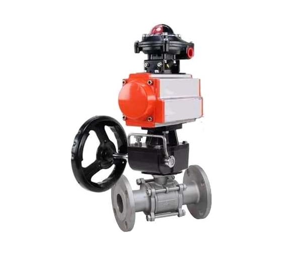 Кран шаровой DN.ru КШФПТ 304.180 Ду50 Ру40 пневмопривод DA-065, БКВ LSB-210, ручной дублёр HDM-1 D160-72499 1