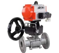 Кран шаровой DN.ru КШФПТ 304.180 Ду50 Ру40 пневмопривод DA-065, пневмораспределитель 24VDC, ручной дублёр HDM-1, БПВ D160-72028