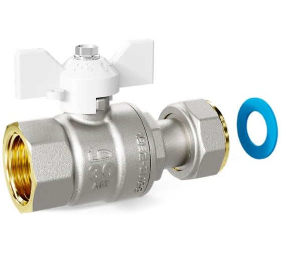 Кран шаровой LD Pride латунный с накидной гайкой 47.15.В-НкГк.Б Ду 15 Ру 40 бабочка (white) с биркой LD 47.396.15 W 1