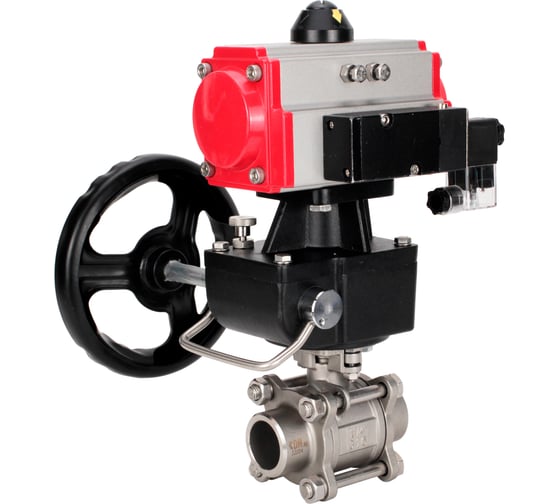 Кран шаровой DN.ru 316-316-PTFE-FP-W-ISO-H WDVF Ду40 Ру40, пневмопривод DA-065, пневмораспределитель 24VDC, ручной дублёр HDM-1 D160-73191 1