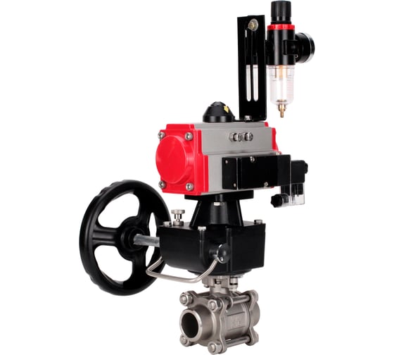 Кран шаровой DN.ru 316-316-PTFE-FP-W-ISO-H WDVF Ду40 Ру40, пневмопривод DA-065, пневмораспределитель 24VDC, ручной дублёр HDM-1, БПВ D160-73226 1