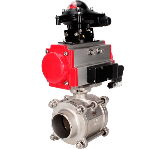Кран шаровой DN.ru 316-316-PTFE-FP-W-ISO-H WDVF Ду40 Ру40, пневмопривод SA-105, пневмораспределитель 24VDC, БКВ LSB-210 D160-73258 1