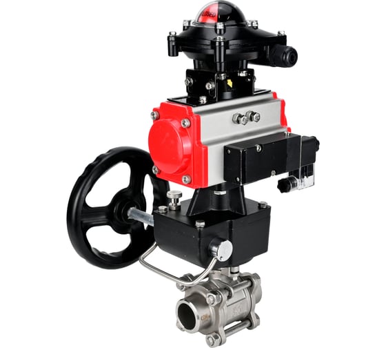 Кран шаровой DN.ru 316-316-PTFE-FP-W-ISO-H WDVF Ду40 Ру40, пневмопривод DA-065, пневмораспределитель 24VDC, БКВ LSB-210, ручной дублёр HDM-1 D160-73203 1