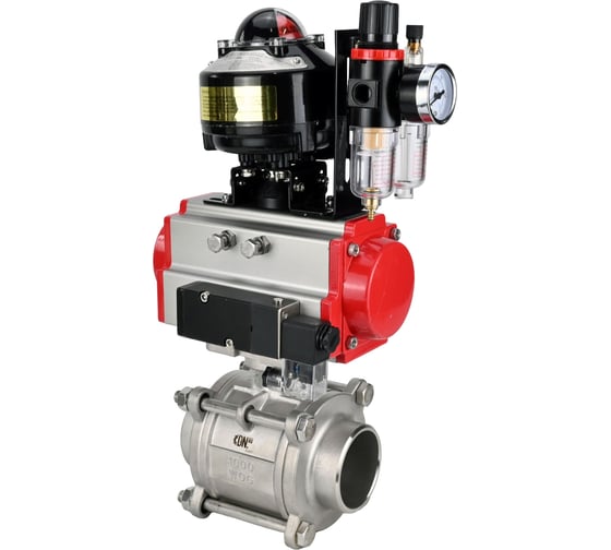 Кран шаровой DN.ru 316-316-PTFE-FP-W-ISO-H WDVF Ду40 Ру40, пневмопривод SA-105, пневмораспределитель 220VAC, БКВ LSB-510 (EX), БПВ D160-73266 1