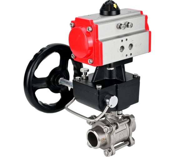 Кран шаровой DN.ru 316-316-PTFE-FP-W-ISO-H WDVF Ду40 Ру40, пневмопривод DA-065, ручной дублёр HDM-1 D160-73177 1