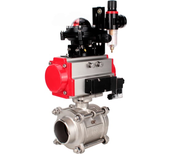 Кран шаровой DN.ru 316-316-PTFE-FP-W-ISO-H WDVF Ду40 Ру40, пневмопривод DA-065, пневмораспределитель 220VAC, БКВ LSB-210, БПВ D160-73213 1
