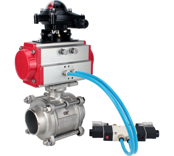 Кран шаровой DN.ru 316-316-PTFE-FP-W-ISO-H WDVF Ду40 Ру40, пневмопривод SA-105, пневмораспределитель 220VAC, БКВ LSB-210 D160-73276 1