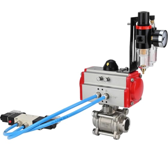 Кран шаровой DN.ru КШПП 316.200-ISO Ду40 Ру40, пневмопривод SA-105, пневмораспределитель (2EM) 220VAC, БПВ D160-75116 1