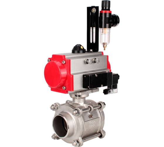 Кран шаровой DN.ru 316-316-PTFE-FP-W-ISO-H WDVF Ду40 Ру40, пневмопривод SA-105, пневмораспределитель 220VAC, БПВ D160-73261 1