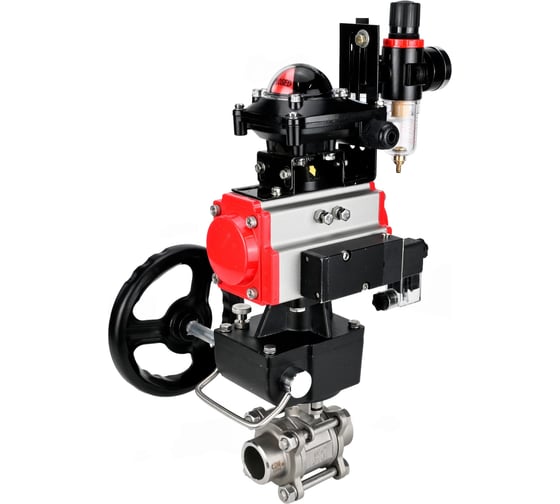 Кран шаровой DN.ru 316-316-PTFE-FP-W-ISO-H WDVF Ду40 Ру40, пневмопривод DA-065, пневмораспределитель 220VAC, БКВ LSB-210, руч. дубл. HDM-1, БПВ D160-73229 1