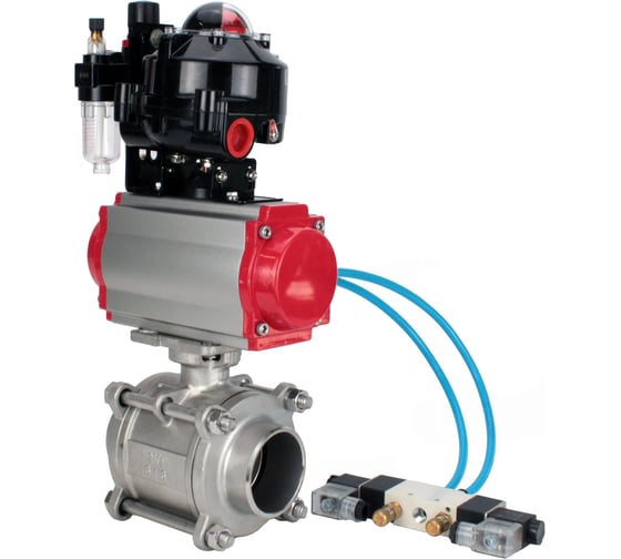 Кран шаровой DN.ru 316-316-PTFE-FP-W-ISO-H WDVF Ду40 Ру40, пневмопривод DA-065, пневмораспределитель 220VAC, БКВ LSB-510 (EX), БПВ D160-73218 1