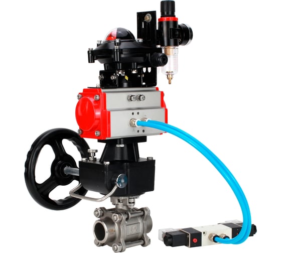 Кран шаровой 316-316-PTFE-FP-W-ISO-H WDVF Ду40 Ру40, пневмопривод DA-065, пневмораспределитель 220VAC, БКВ LSB-210, руч. дубл. HDM-1, БПВ DN.ru D160-73232 1