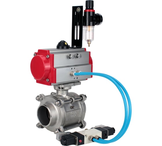 Кран шаровой 316-316-PTFE-FP-W-ISO-H WDVF Ду40 Ру40, пневмопривод DA-065, пневмораспределитель 220VAC, БПВ DN.ru D160-73211 1