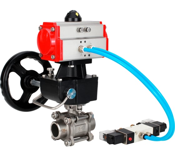 Кран шаровой 316-316-PTFE-FP-W-ISO-H WDVF Ду40 Ру40, пневмопривод DA-065, пневмораспределитель 220VAC, ручной дублёр HDM-1 DN.ru D160-73192 1