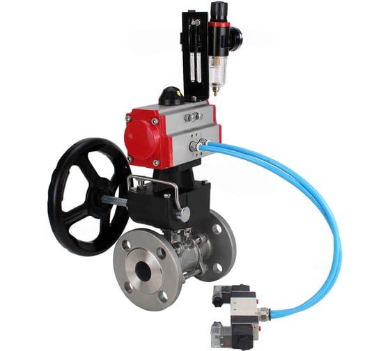 Кран шаровой DN.ru КШФПТ 304.180 Ду50 Ру40 пневмопривод DA-065, пневмораспределитель 220VAC, ручной дублёр HDM-1, БПВ D160-72037 1