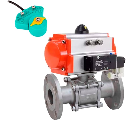 Кран шаровой DN.ru КШФПТ 304.180 Ду65 Ру25 пневмопривод DA-083, пневмораспределитель 220VAC, магнитный переключатель МППП-200 D160-71886 1