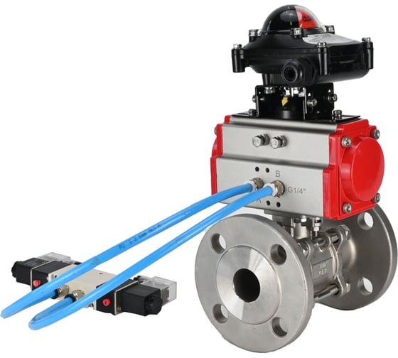 Кран шаровой DN.ru КШФПТ 304.180 Ду50 Ру40 пневмопривод DA-065, пневмораспределитель 220VAC, БКВ LSB-210 D160-72803 1