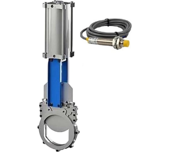 Задвижка шиберная DN.ru 304-304-EPDM-2W-Fb-2P Ду50 Ру16, WENZ, пневмопривод, индукц.датчики 220VAC D040-10214 1