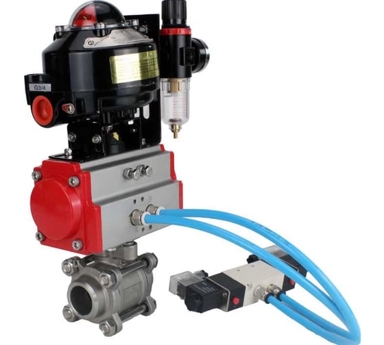 Кран шаровой DN.ru КШПП 316.200-ISO Ду15 Ру63, пневмопривод SA-065, пневмораспределитель (2EM) 220VAC, БКВ LSB-510 (EX) , БПВ D160-75168 1