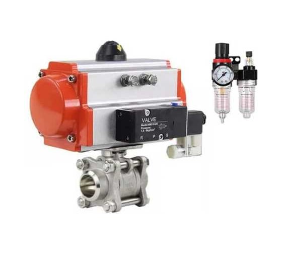 Кран шаровой DN.ru КШПП 316.200-ISO Ду10 Ру63, пневмопривод SA-065, пневмораспределитель 24VDC, БПВ D160-75007 1