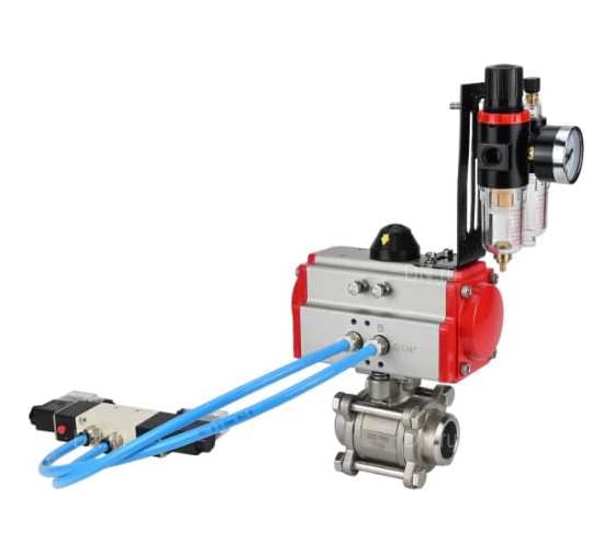 Кран шаровой DN.ru КШПП 316.200-ISO Ду20 Ру63, пневмопривод SA-083, пневмораспределитель (2EM) 220VAC, БПВ D160-75113 1