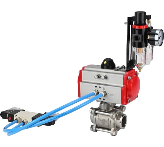 Кран шаровой DN.ru КШПП 316.200-ISO Ду20 Ру63, пневмопривод SA-083, пневмораспределитель (2EM) 220VAC, БПВ D160-75113 1