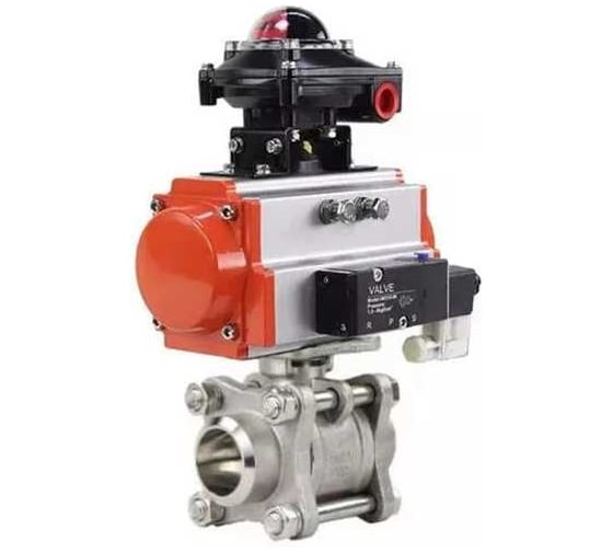 Кран шаровой DN.ru КШПП 316.200-ISO Ду100 Ру25, пневмопривод SA-140, пневмораспределитель (2EM) 220VAC, БКВ LSB-410 (EX) D160-75142 1