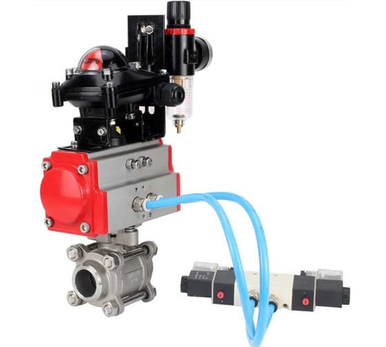 Кран шаровой DN.ru КШПП 316.200-ISO Ду15 Ру63, пневмопривод SA-065, пневмораспределитель (2EM) 220VAC, БКВ LSB-210, БПВ D160-75128 1