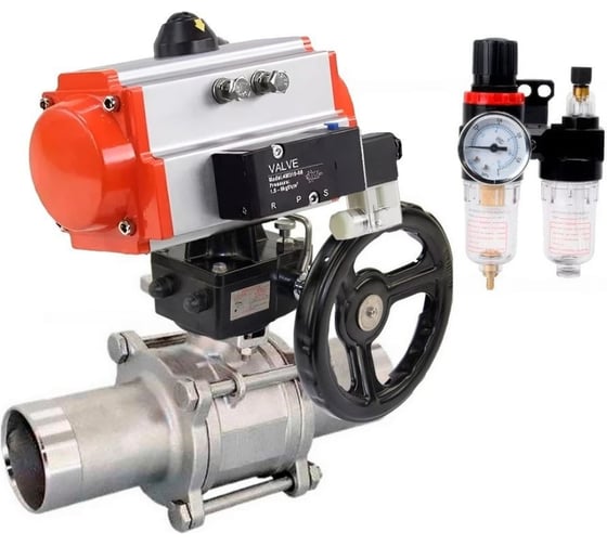 Кран шаровой DN.ru 304-304-PTFE-W-ISO-H Ду125 Ру16 пневмопривод DA-130, пневмораспределитель 24VDC, редуктор HDM-3, БПВ D160-53919 1