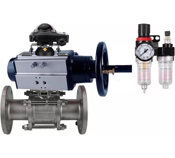 Кран шаровой DN.ru 316-316-FP-F-ISO-H Ду100 Ру25, пневмопривод, пневмораспред., БКВ, БПВ D160-65926 1