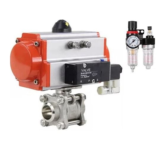 Кран шаровой DN.ru КШПП 316.200-ISO Ду20 Ру63, пневмопривод SA-083, пневмораспределитель 24VDC, БПВ D160-75009 1