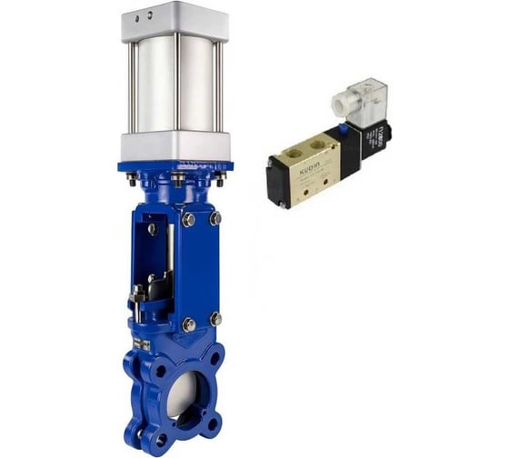 Задвижка шиберная DN.ru WCB-304-M-1W-Fb-2P Ду100 Ру16 односторонняя, шток выдвижной, WENZ, пневмопривод, пневмораспределитель 220VAC D040-10310 1