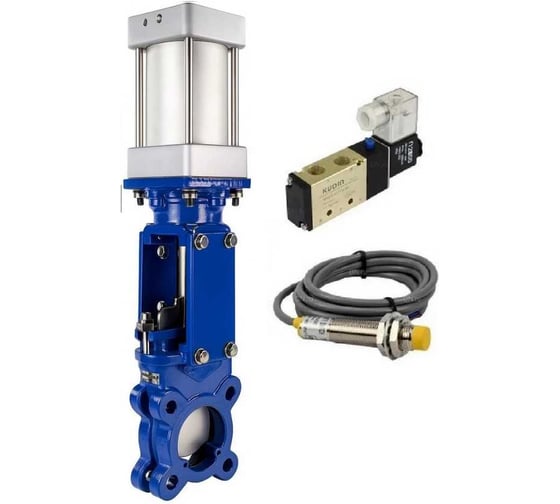 Задвижка шиберная DN.ru WCB-304-M-1W-Fb-2P Ду100 Ру16 односторонняя, шток выдвижной, WENZ, пневмопривод, пневмораспределитель 220VAC, индукционные датчики 220VAC D040-10 D040-10314 1