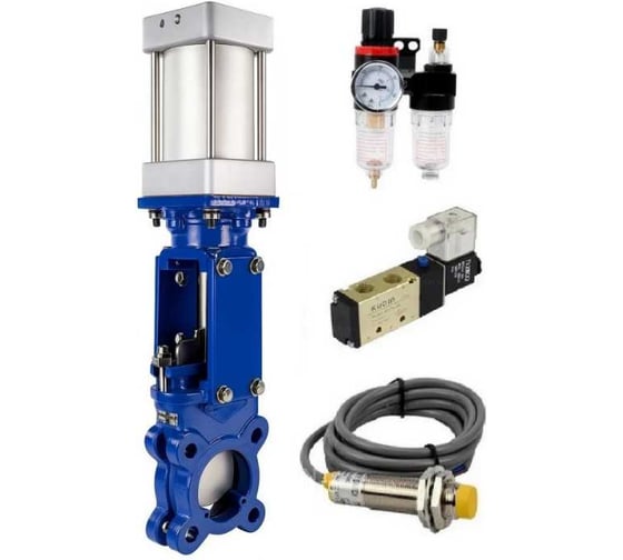 Задвижка шиберная DN.ru WCB-304-M-1W-Fb-2P Ду100 Ру16 односторонняя, шток выдвижной, WENZ, пневмопривод, пневмораспределитель 220VAC, индукционные датчики 220VAC, БПВ D0 D040-10315 1