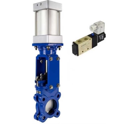 Задвижка шиберная DN.ru WCB-304-M-1W-Fb-2P Ду100 Ру16 односторонняя, шток выдвижной, WENZ, пневмопривод, пневмораспределитель 24VDC D040-10311 1