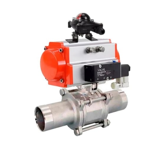 Кран шаровой DN.ru 304-304-PTFE-W-ISO-H Ду125 Ру16 пневмопривод SA-210, пневмораспределитель 24VDC, БКВ LSB-210 D160-54478 1